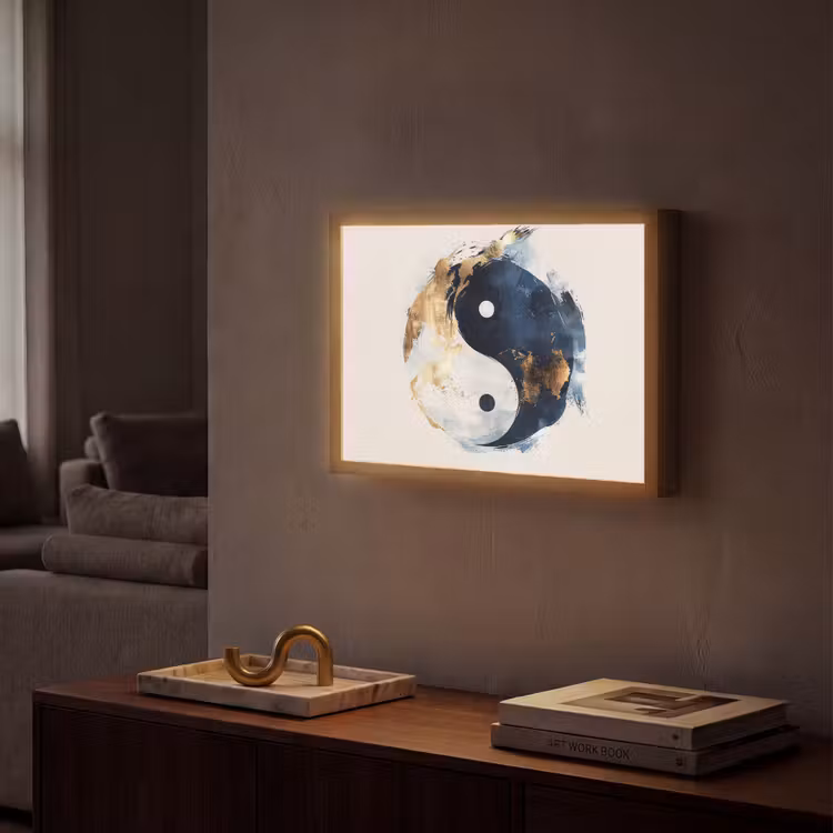 Lightbox - Wandlamp - Yin Yang - Abstract - Zwart - Wit - Goud — 2