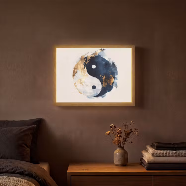 Lightbox - Wandlamp - Yin Yang - Abstract - Zwart - Wit - Goud — 3