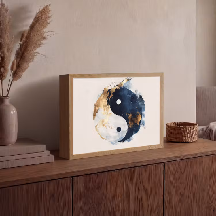 Lightbox - Wandlamp - Yin Yang - Abstract - Zwart - Wit - Goud — 4