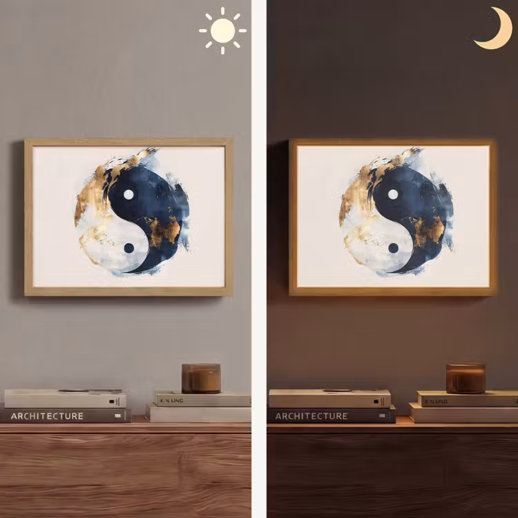 Lightbox - Wandlamp - Yin Yang - Abstract - Zwart - Wit - Goud — 6