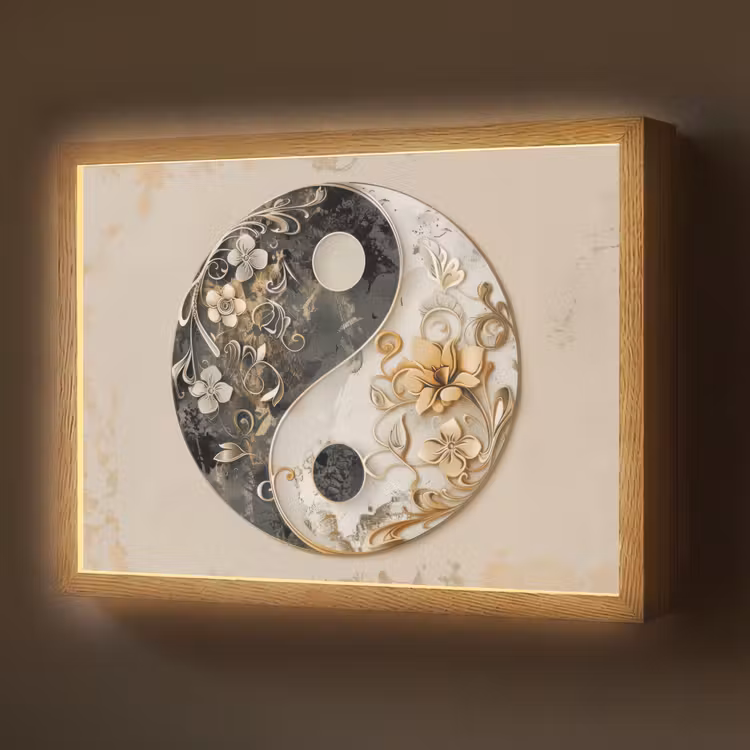 Lightbox - Wandlamp - Yin Yang - Bloemen - Zwart - Wit - Vintage — 1