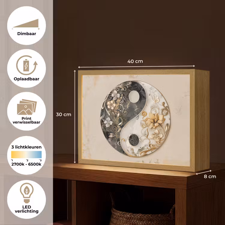 Lightbox - Wandlamp - Yin Yang - Bloemen - Zwart - Wit - Vintage — 10