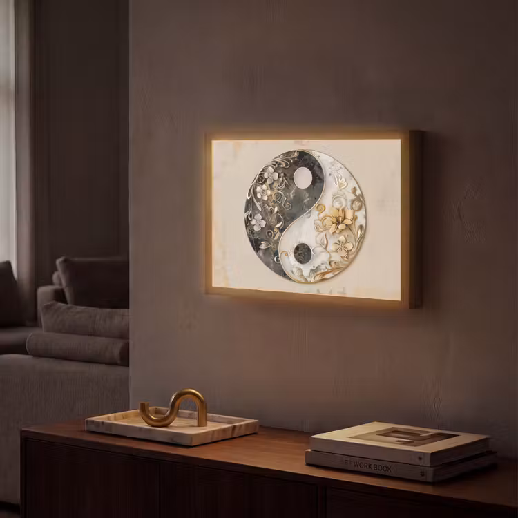 Lightbox - Wandlamp - Yin Yang - Bloemen - Zwart - Wit - Vintage — 2
