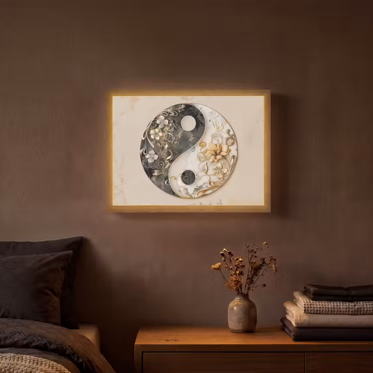 Lightbox - Wandlamp - Yin Yang - Bloemen - Zwart - Wit - Vintage — 3