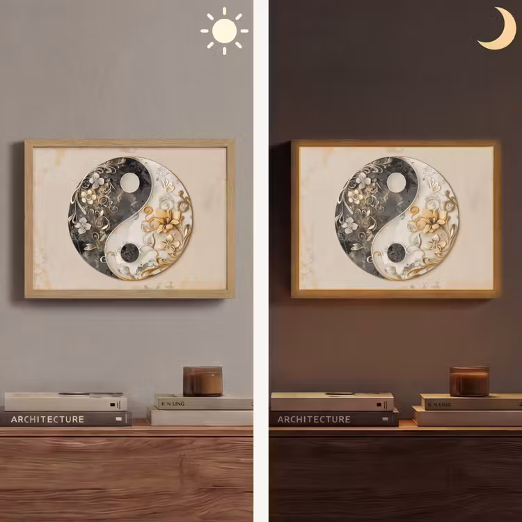 Lightbox - Wandlamp - Yin Yang - Bloemen - Zwart - Wit - Vintage — 6