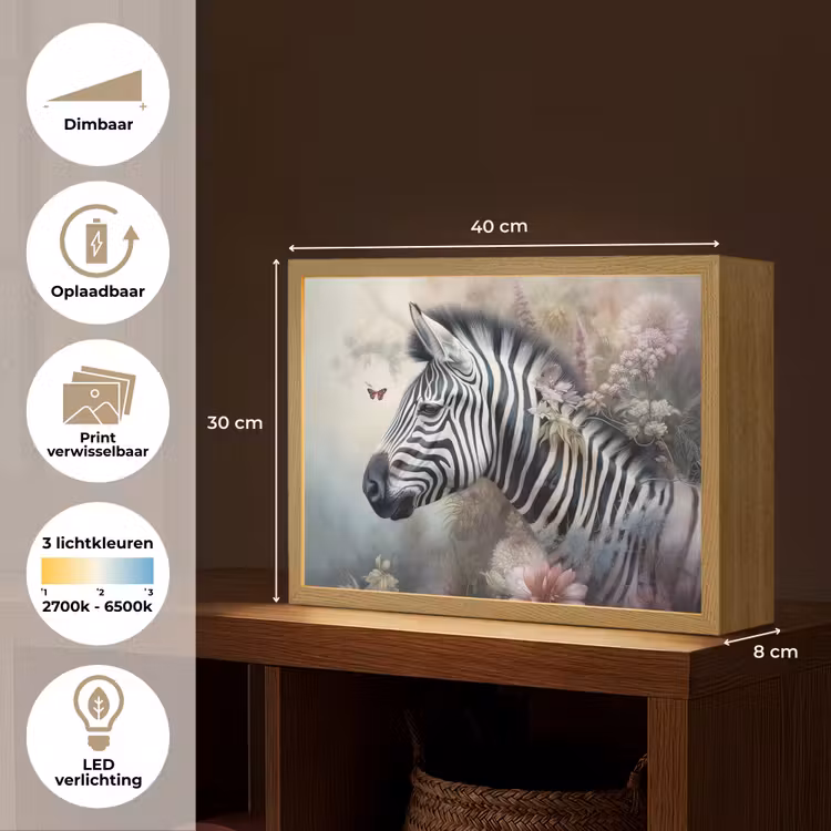 Lightbox - Wandlamp - Zebra - Wilde dieren - Vlinder - Bloemen — 10