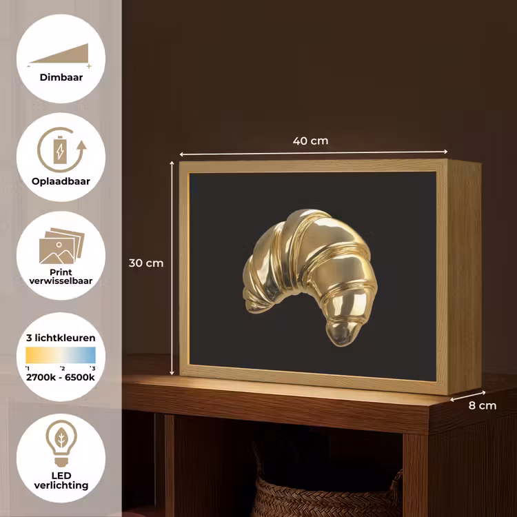 Lightbox - Wandlamp - Croissant - Brood - Goud - Zwart — 10