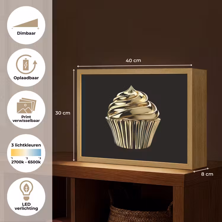 Lightbox - Wandlamp - Cupcake - Eten - Goud - Zwart — 10