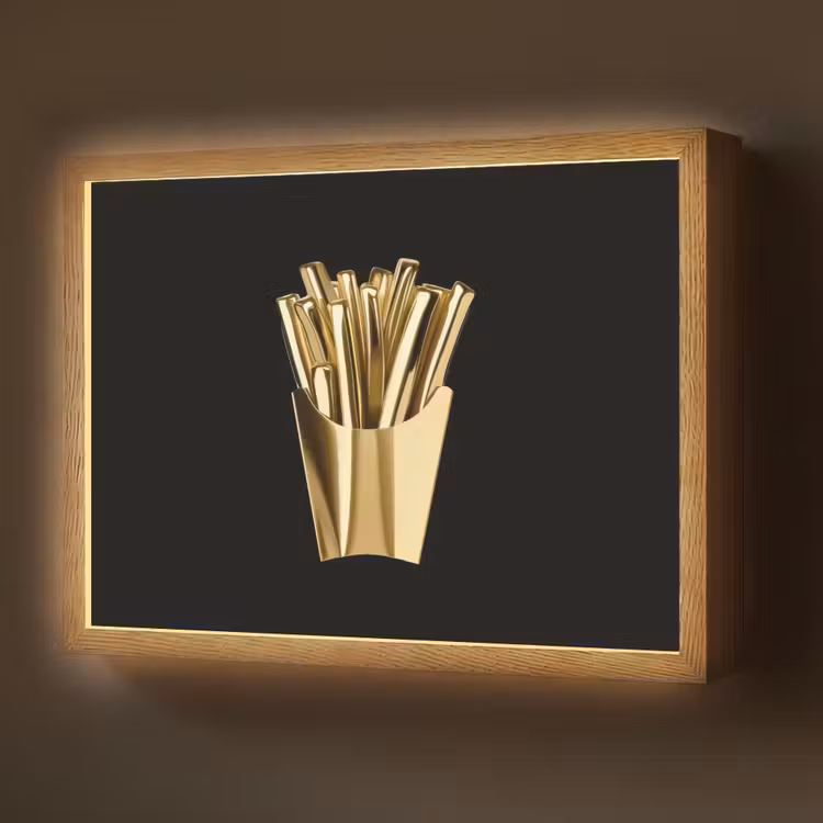 Lightbox - Wandlamp - Friet - Goud - Chrome - Eten — 1