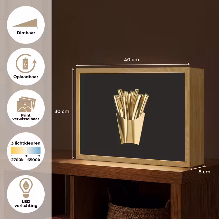 Lightbox - Wandlamp - Friet - Goud - Chrome - Eten — 10
