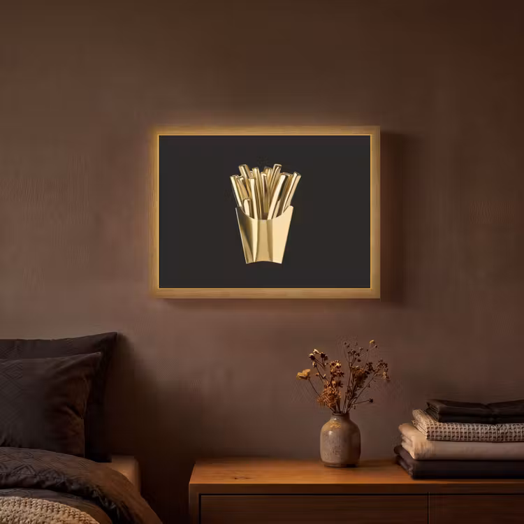 Lightbox - Wandlamp - Friet - Goud - Chrome - Eten — 3
