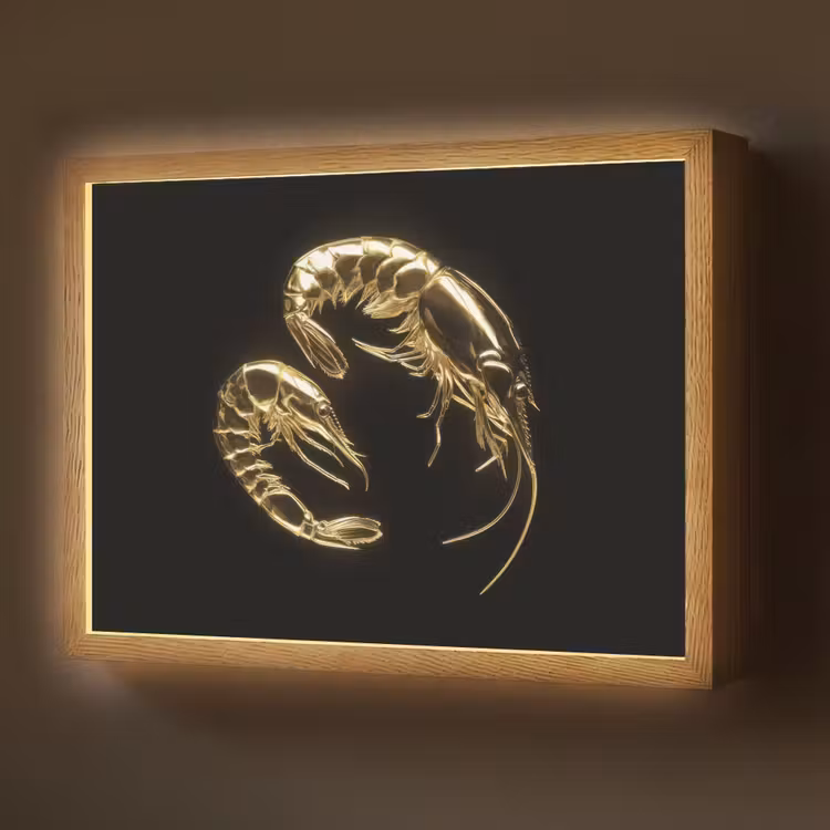Lightbox - Wandlamp - Garnalen - Zwart - Goud - Dieren — 1