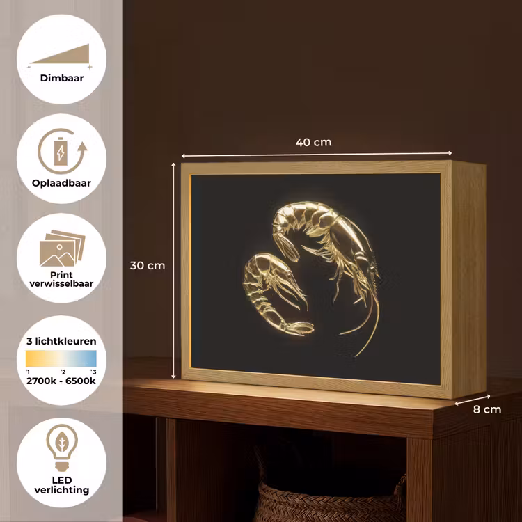 Lightbox - Wandlamp - Garnalen - Zwart - Goud - Dieren — 10