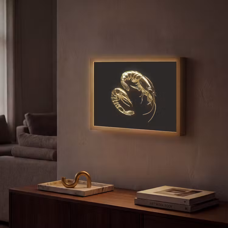 Lightbox - Wandlamp - Garnalen - Zwart - Goud - Dieren — 2