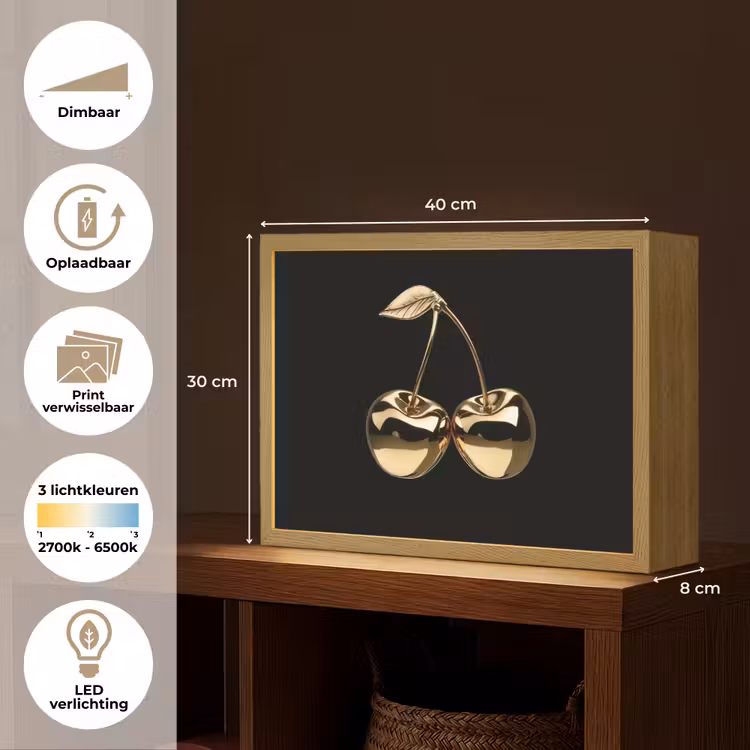 Lightbox - Wandlamp - Kersen - Zwart - Goud - Chrome — 10