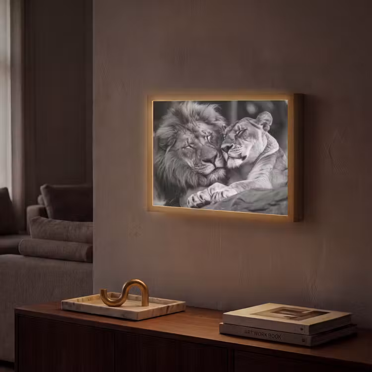 Lightbox - Wandlamp - Leeuwen - Dieren - Zwart - Wit - Leeuw — 2