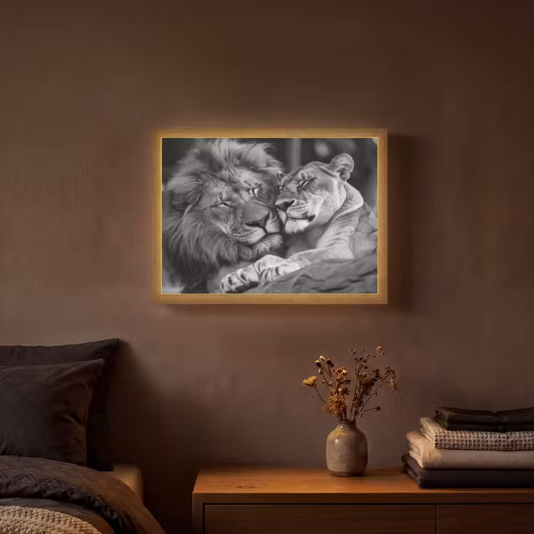 Lightbox - Wandlamp - Leeuwen - Dieren - Zwart - Wit - Leeuw — 3