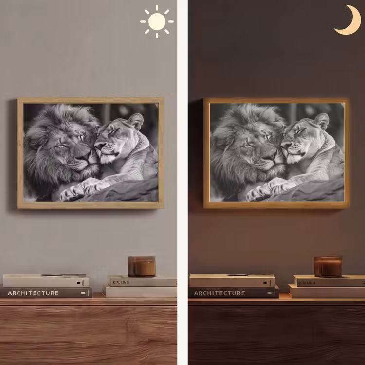 Lightbox - Wandlamp - Leeuwen - Dieren - Zwart - Wit - Leeuw — 6
