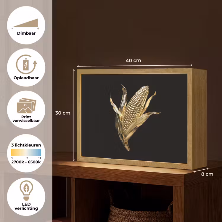 Lightbox - Wandlamp - Mais - Eten - Goud - Zwart — 10