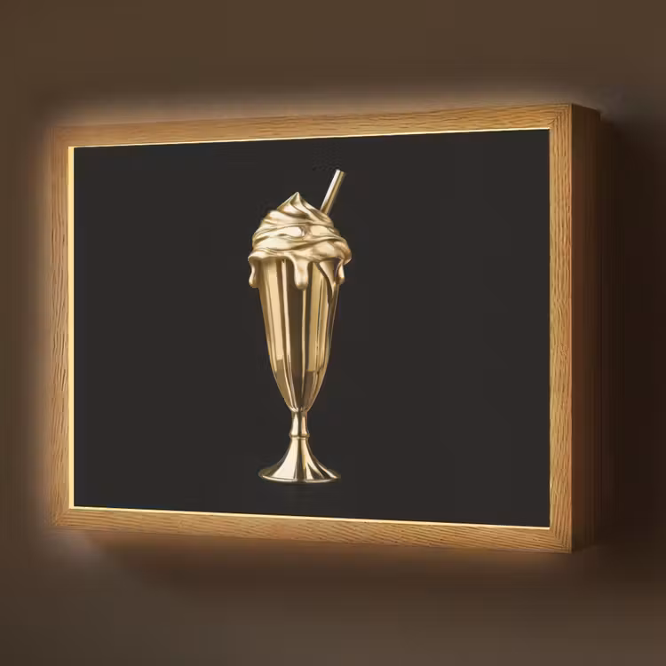 Lightbox - Wandlamp - Milkshake - Goud - Drinken - Zwart — 1