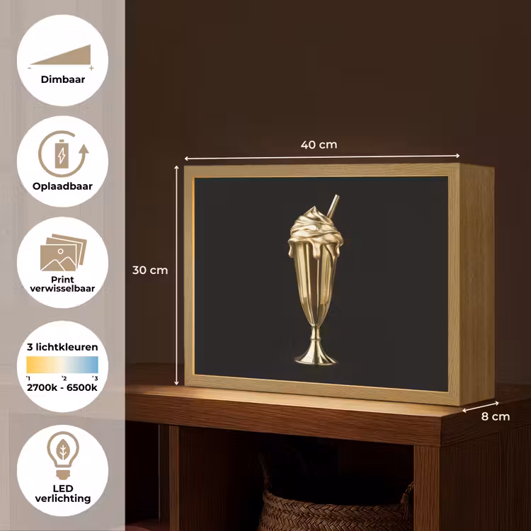 Lightbox - Wandlamp - Milkshake - Goud - Drinken - Zwart — 10