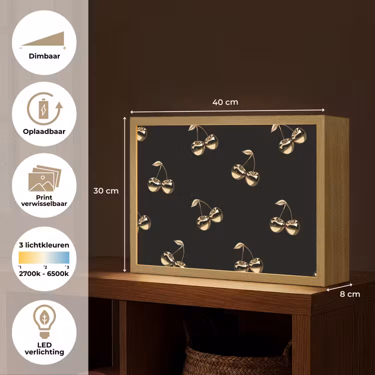 Lightbox - Wandlamp - Patroon - Kersen - Goud - Chrome — 10