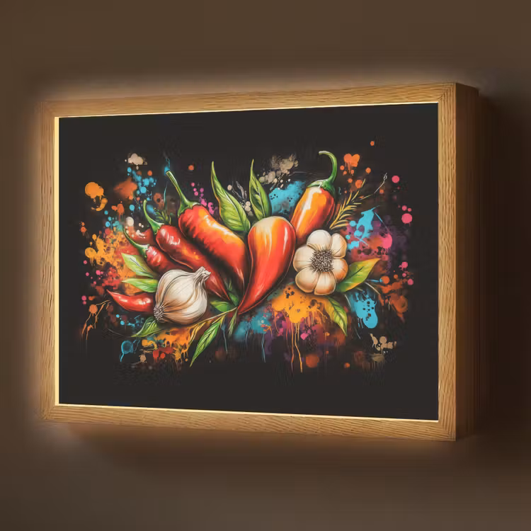 Lightbox - Wandlamp - Groente - Peper - Knoflook - Graffiti - Verf - Kleurrijk — 1
