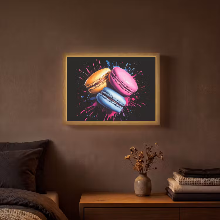 Lightbox - Wandlamp - Macarons - Dessert - Graffiti - Kleurrijk - Roze - Blauw - Geel — 3