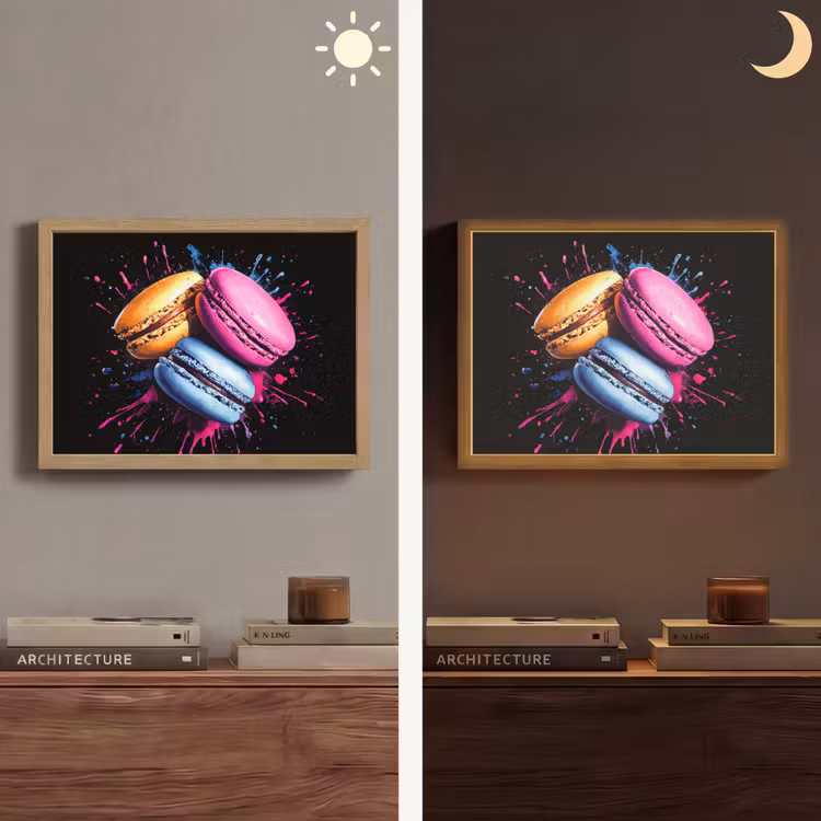 Lightbox - Wandlamp - Macarons - Dessert - Graffiti - Kleurrijk - Roze - Blauw - Geel — 6