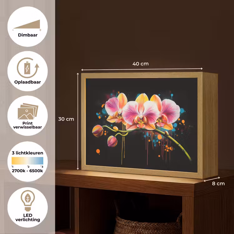 Lightbox - Wandlamp - Orchidee - Graffiti - Kleurrijk - Bloemen - Abstract — 10