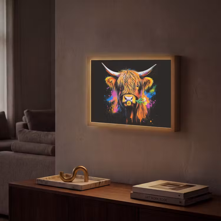 Lightbox - Wandlamp - Schotse Hooglander - Graffiti - Kleurrijk - Bloem - Dieren — 2