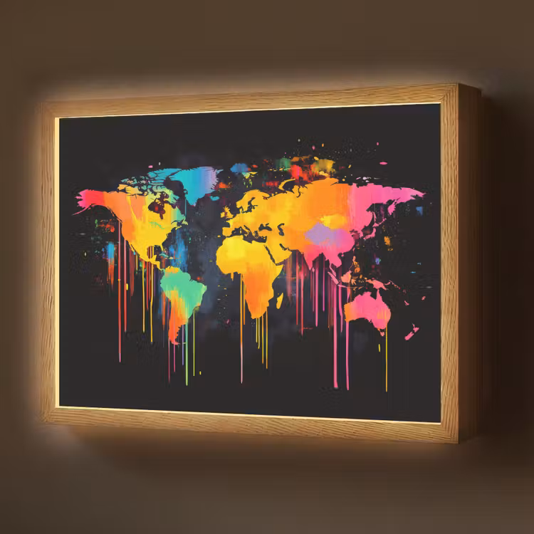 Lightbox - Wandlamp - Wereldkaart - Verf - Kleurrijk - Graffiti - Wereld — 1