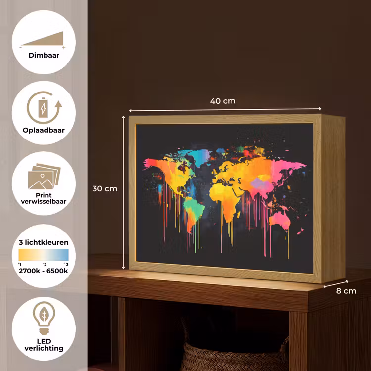 Lightbox - Wandlamp - Wereldkaart - Verf - Kleurrijk - Graffiti - Wereld — 10
