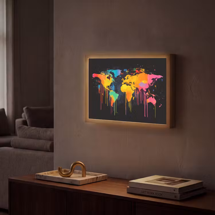 Lightbox - Wandlamp - Wereldkaart - Verf - Kleurrijk - Graffiti - Wereld — 2