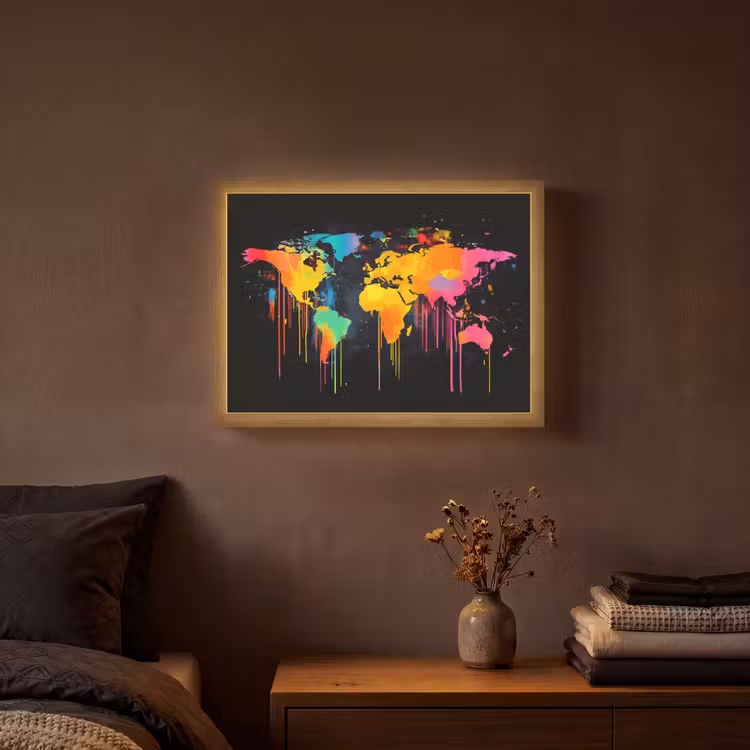 Lightbox - Wandlamp - Wereldkaart - Verf - Kleurrijk - Graffiti - Wereld — 3