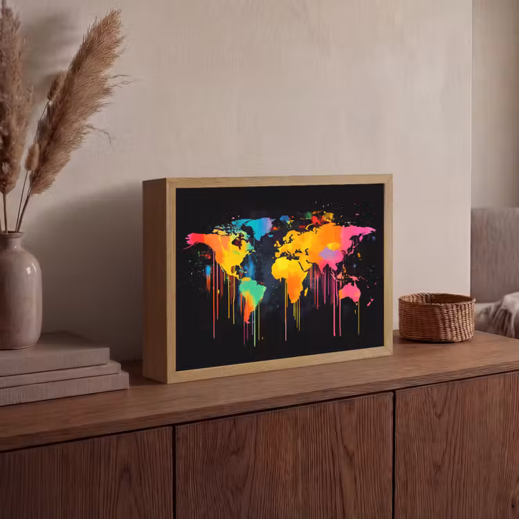 Lightbox - Wandlamp - Wereldkaart - Verf - Kleurrijk - Graffiti - Wereld — 4