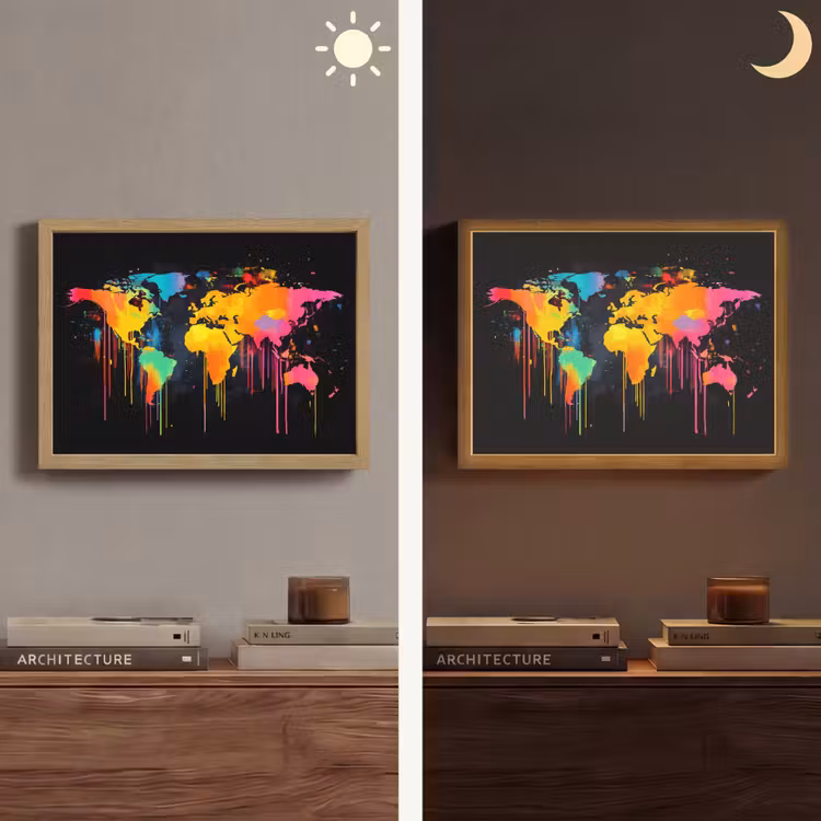 Lightbox - Wandlamp - Wereldkaart - Verf - Kleurrijk - Graffiti - Wereld — 6