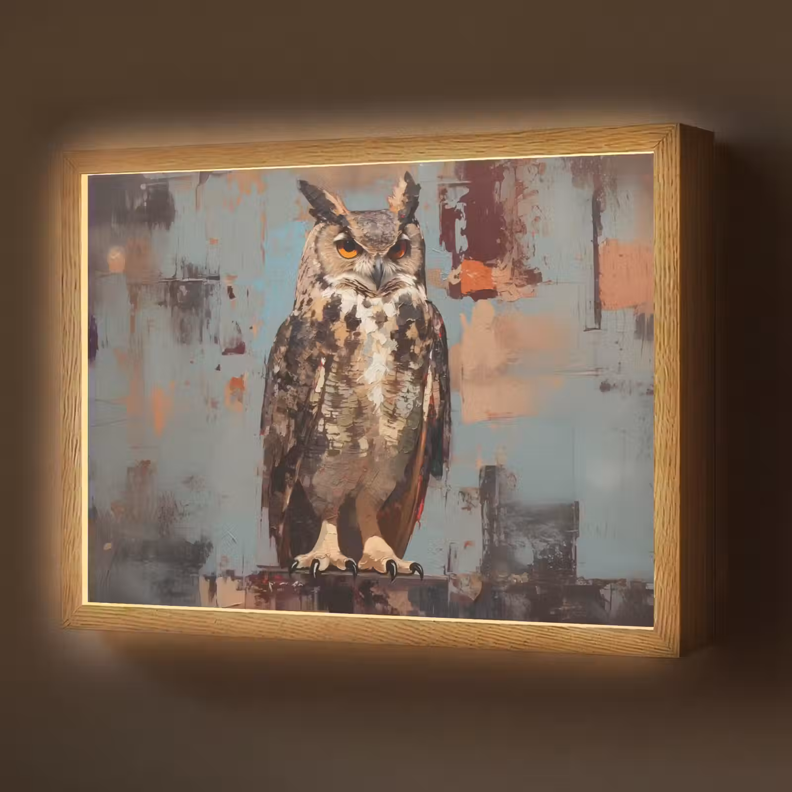 Lightbox - Wandlamp - Geschilderd - Abstract - Uil - Bruin — 1