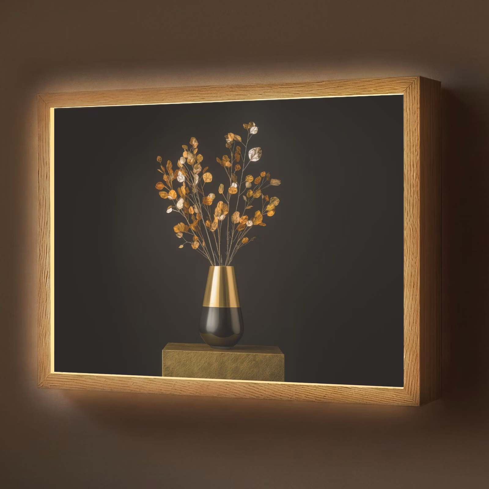 Lightbox - Wandlamp - Goudbruine - Bladeren - Vaas - Herfstachtig — 1