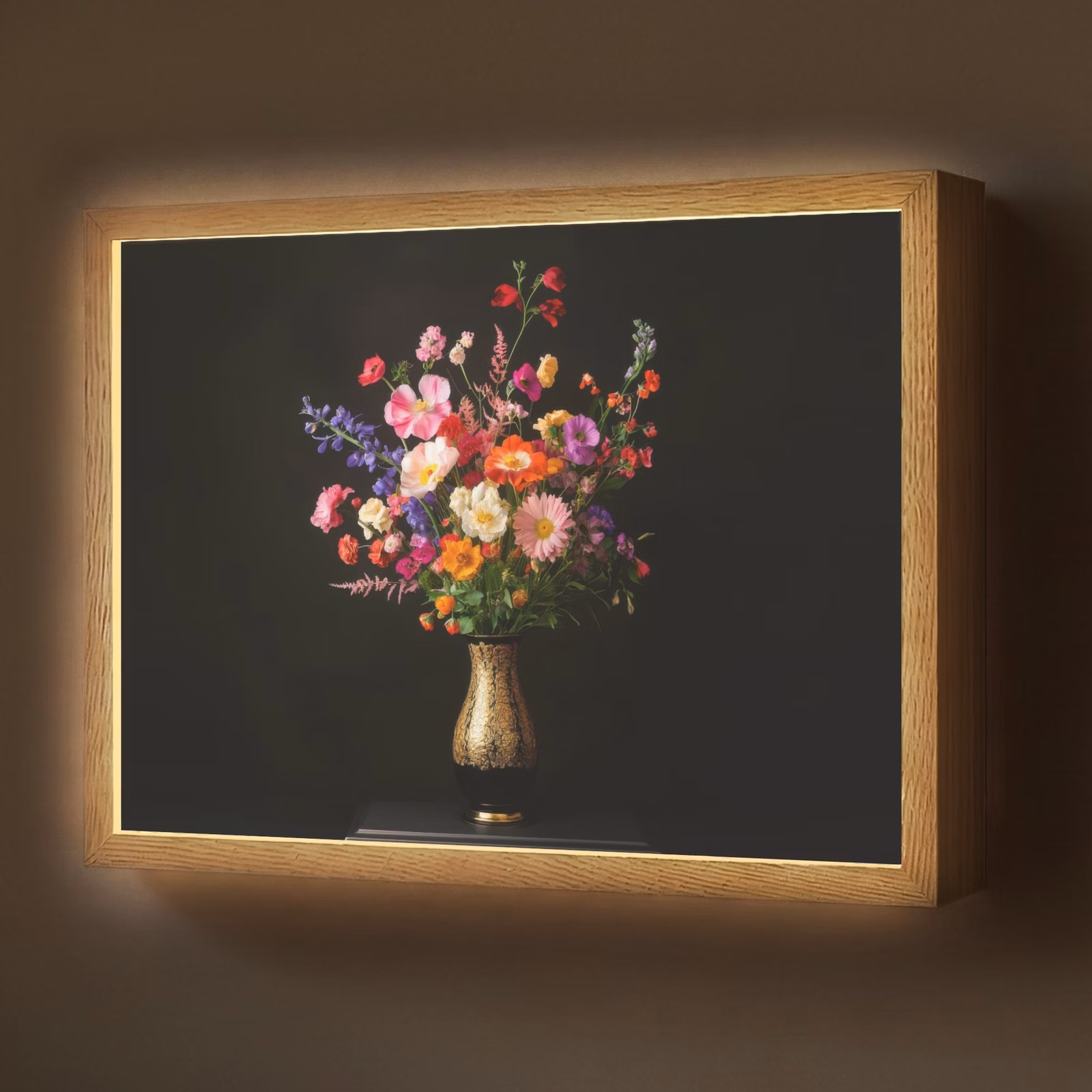 Lightbox - Wandlamp - Kleurrijk - Boeket - Vaas - Goud — 1