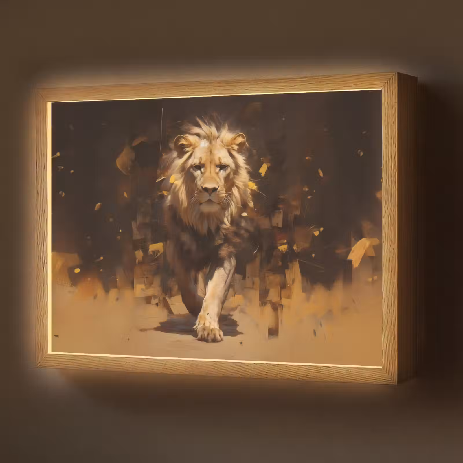 Lightbox - Wandlamp - Leeuw - Geschilderd - Abstract - Goud — 1