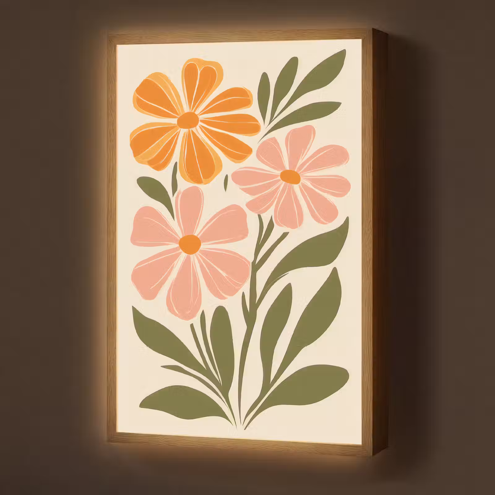 Lightbox - Wandlamp - Minimalistisch - Bloemen - Bladeren - Roze — 1