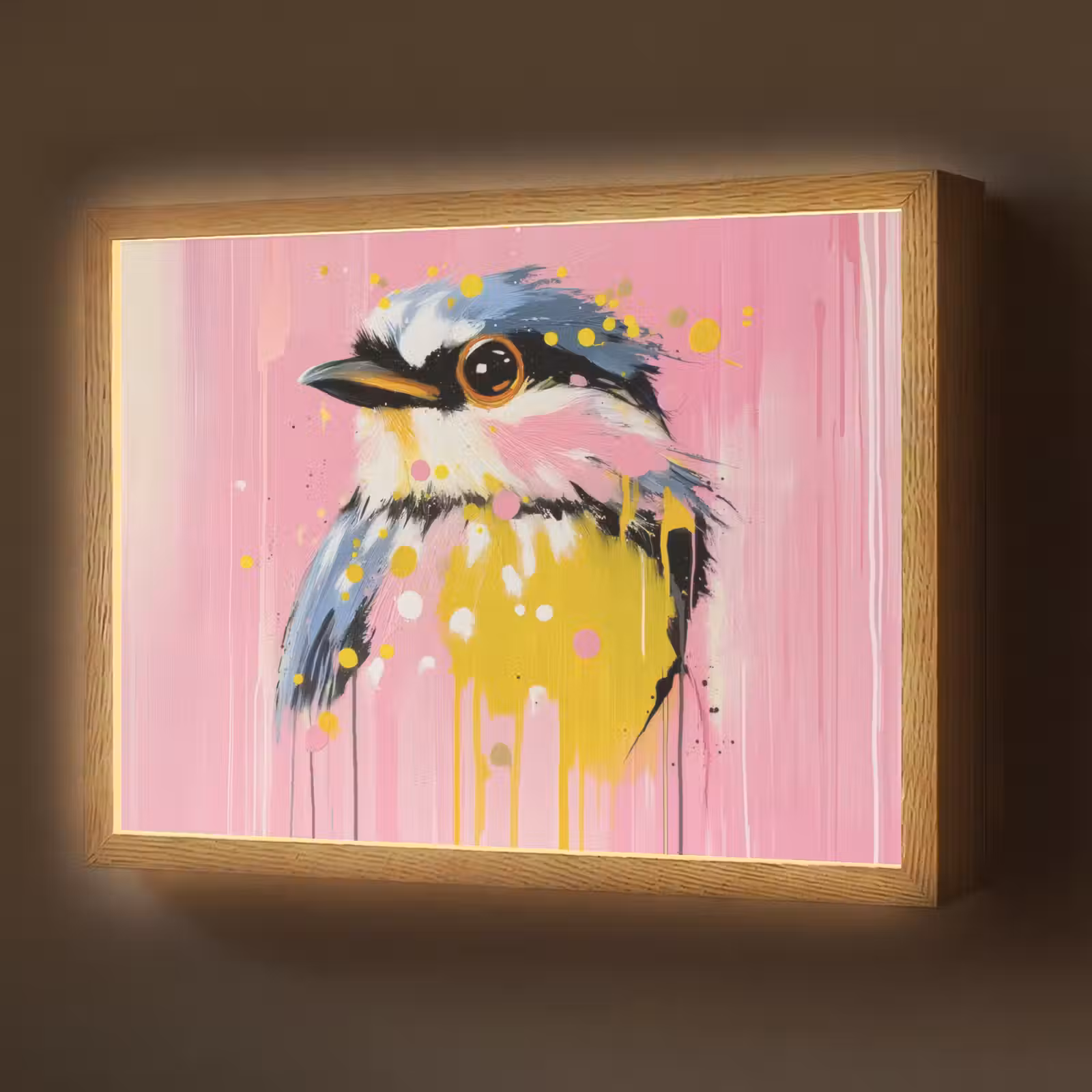 Lightbox - Wandlamp - Vogel - Roze - Geel - Blauw — 1