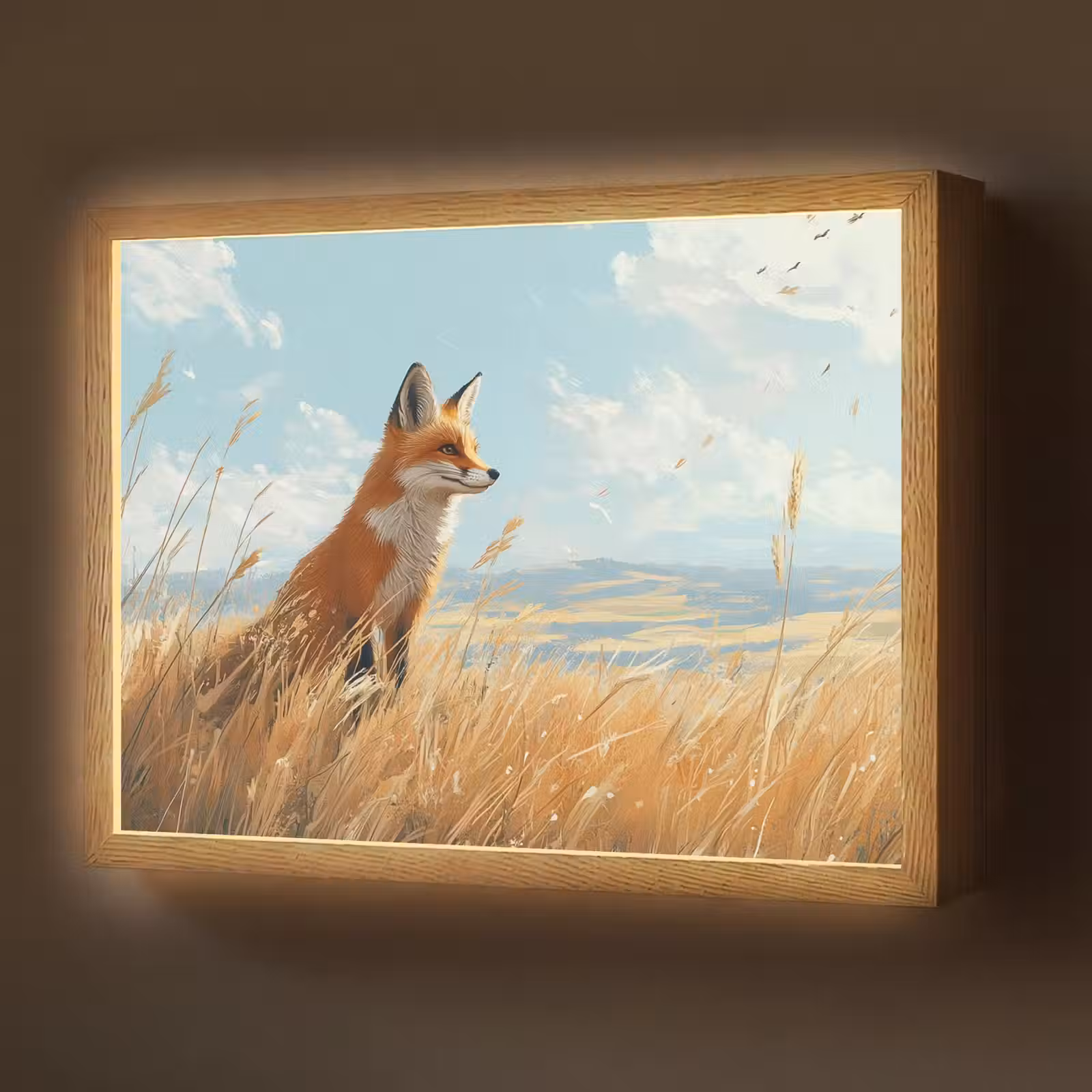 Lightbox - Wandlamp - Vos - Gras - Wolken - Oranje — 1