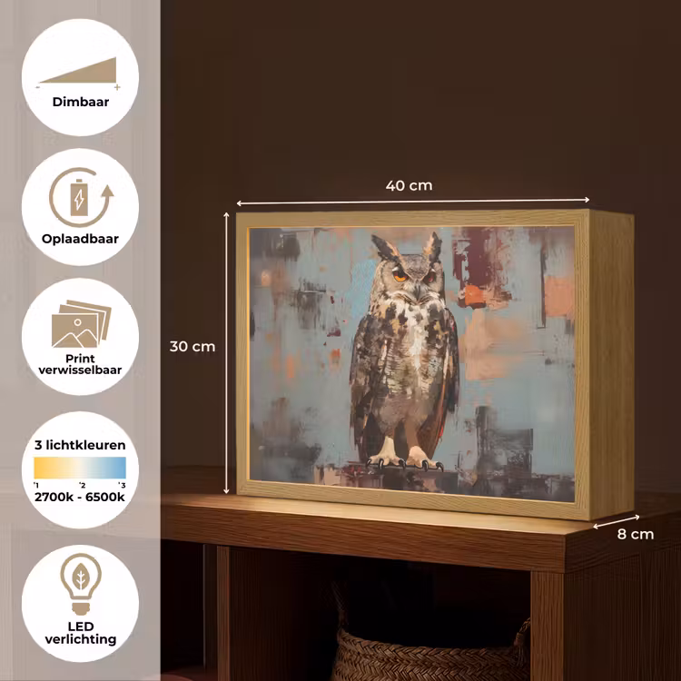 Lightbox - Wandlamp - Geschilderd - Abstract - Uil - Bruin — 10