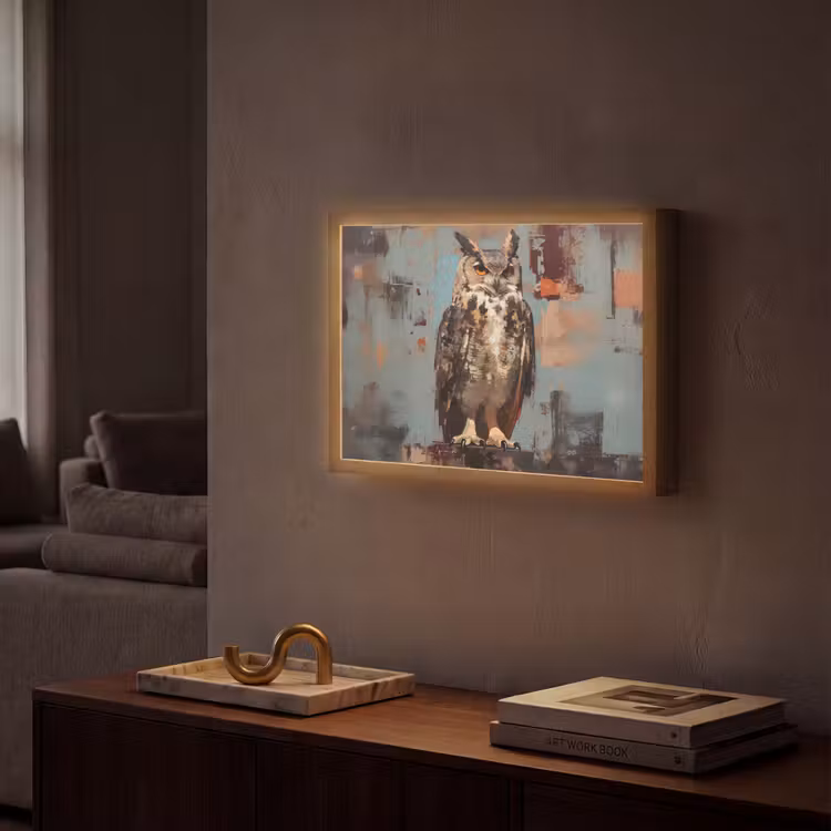 Lightbox - Wandlamp - Geschilderd - Abstract - Uil - Bruin — 2