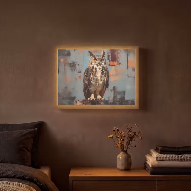 Lightbox - Wandlamp - Geschilderd - Abstract - Uil - Bruin — 3