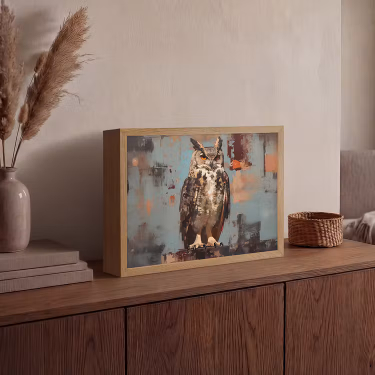 Lightbox - Wandlamp - Geschilderd - Abstract - Uil - Bruin — 4