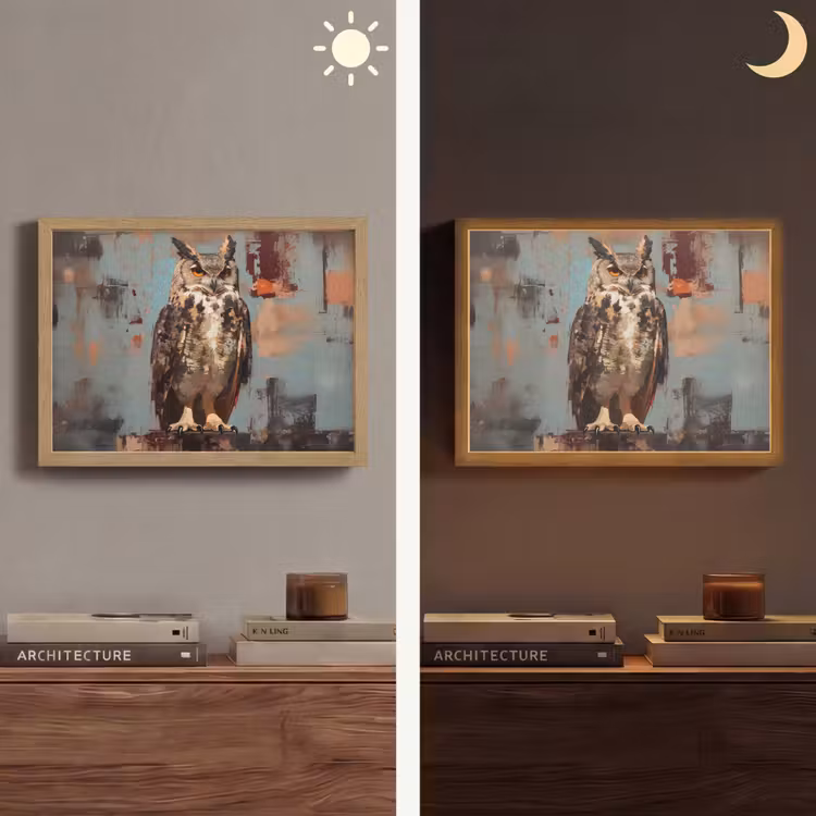 Lightbox - Wandlamp - Geschilderd - Abstract - Uil - Bruin — 6