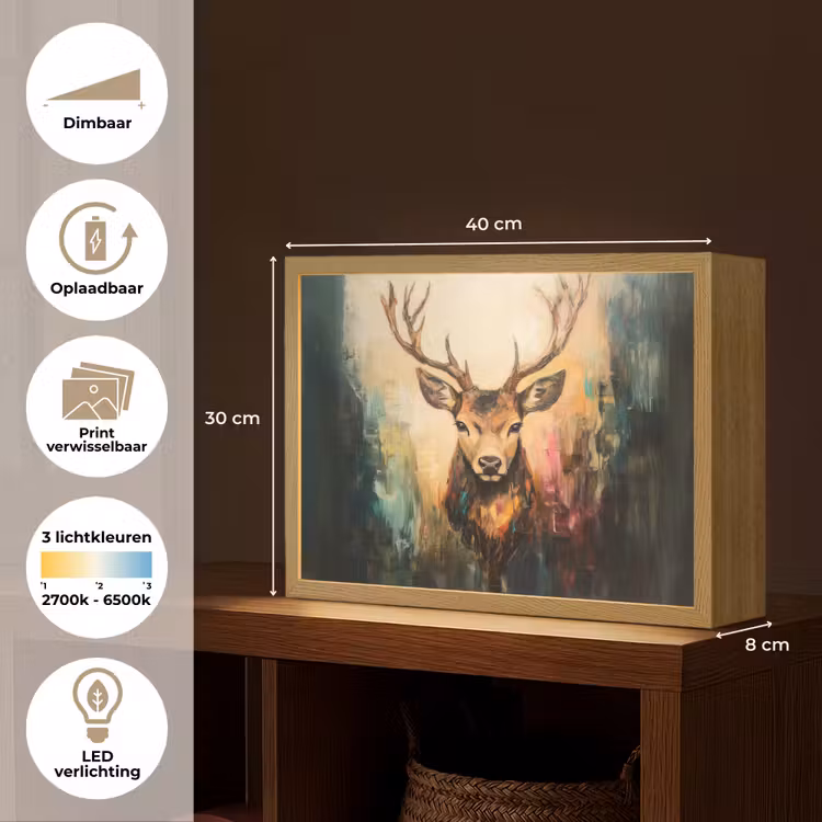 Lightbox - Wandlamp - Hert - Geverfd - Gewei - Bruin — 10